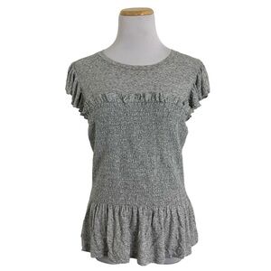 Rebecca Taylor Smocked Ruffle Flax Rayon Jersey Top Stretch Jersey Size Large